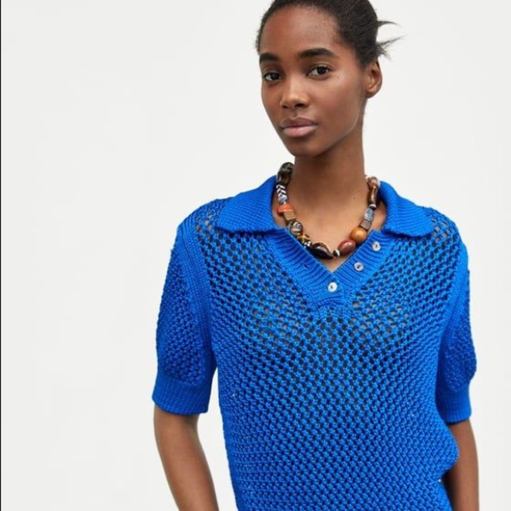 ZARA blue knit polo shirt